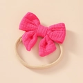 Soft cotton rose pink bow headband for infants with high elastic beige nylon strap - Rose Red