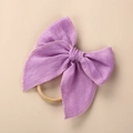 Handmade purple linen bow headband for baby girls with high elastic nylon band - Violet