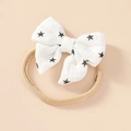 White cotton baby headband with black star print and soft nylon bow for infants - Star