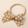 Detail of floral knit bow headband with super soft nylon band for newborn infants - 9x6cm / Brown White Flower