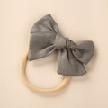 Grey linen bow headband for infants with soft beige nylon elastic band for newborns - Army Green