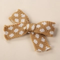 Dettaglio fiocco in maglia kaki con pois bianchi per accessori capelli per bambini - Fiore Bianco Marrone