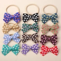 Set of 12 soft newborn floral knit bow headbands with colorful polka dot patterns - 9x6cm / Random Color