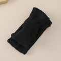 Close-up detail of black ribbed knit fabric baby headband with double-layered bow knot - Black