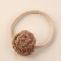 Bandeau bébé en nylon avec fleur en peluche marron au crochet sur bande élastique - Boule de Fleur en Fil de Peluche Bouclé Brun (#11)