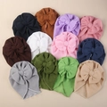 Multi-color baby waffle knit beanies with large bow decorations in various shades - One Size / Random Multiple Colors