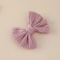 Detailed close-up of light pink knitted bow hair clip with jacquard knit texture - 11*9cm / Light Pink (#5)