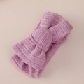 Detail of soft ribbed knit texture on a mauve pink double-layered baby bow headband - 17*8cm / Light Purple