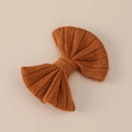 Close-up of caramel jacquard bow hair clip with detailed vertical knit texture - 11*9cm / Caramel (#7)