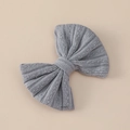 Detail shot of a grey textured knit bow hair clip with vertical ribbed stitching - 11*9cm / Gray (#8)