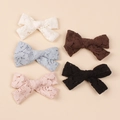Set of 5 vintage lace bow hair clips for kids in white, blue, pink, brown, and black colors - 10x8cm / Random Color