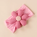 Detailaufnahme Baby Haarband mit rosa Stoffblume und elastischem gestricktem Kopfband - Haarband 15*8.5cm / Rosa (#2)