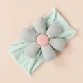 Detail of baby headband with mint green fabric and handcrafted 3D stuffed cotton flower - Headband 15*8.5cm / Mint Grey (#9)