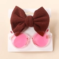 Detail of newborn headband with bow and pink bunny-ear sunglasses on display card - Transparent Rose Red
