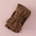 Deep brown knitted baby headband featuring a large bow and vintage cable knit texture - 17*8cm / Khaki
