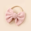 Detail of soft pink textured knit bow on high-elasticity nylon headband for baby girls - Light Pink (#9)