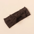 Close-up of soft ribbed dark brown baby headband with a large decorative bow - Dark Brown Style (#5)