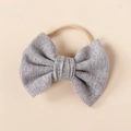 Detail of light grey ribbed bow headband for babies with high-elastic nylon band - Light Gray (#12)