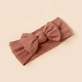 Detail of baby headband featuring soft ribbed fabric and large bow in dusty rose - Bean Paste Red Style (#10)