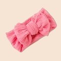 Dettaglio della fascia per neonata in maglia rosa con fiocco e trama a coste fini - Rosa Rosso / 17*8.5cm