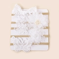 Set de 5 diademas para bebé con flores de encaje blanco y lazos de mariposa bordados - Estilo de Tarjeta de Papel