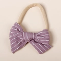 Detail of purple striped bow on soft beige nylon headband for baby hair accessories - 8.5*6.5CM / Deep purple