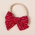 Detail of red striped bow baby headband made of soft nylon fabric on neutral background - 8.5*6.5CM / Dark Red