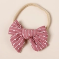 Detail of pink striped cotton bow with soft beige nylon headband for infants and babies - 8.5*6.5CM / Navy Blue