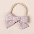 Detail of pink striped bow baby headband with soft high-elastic nylon band for infants - 8.5*6.5CM / Light Purple