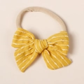 Detailed close-up of yellow striped bow headband made with soft nylon for infants - 8.5*6.5CM / Gold Yellow
