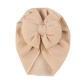 Bonnet turban en tricot beige pour bébé avec texture gaufrée et grand nœud décoratif - Taille unique / Blanc Cassé