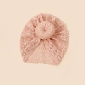 Detail of pink floral lace texture on newborn baby turban with donut knot style - 20*17cm / Pink Donut Style