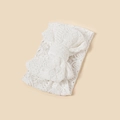 Close-up of the delicate floral embroidery on white lace bow for infant headbands - 15.5x9cm / White