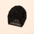 Neugeborenen Turban-Hut aus schwarzer Spitze mit Netzblumenmuster und Schleifen-Design - Schwarz
