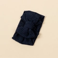 Infant lace headband with large double-layered bow in navy blue floral embroidery - 15.5x9cm / Dark Blue