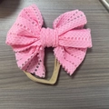 Pink mesh hollow bow headband with elastic nude band for baby girls and infants - 11x10cm / Pink