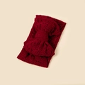 Burgundy lace headband for newborns featuring a double-layer embroidered bow design - 15.5x9cm / Red