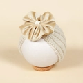 Turbante neonato in maglia bianco crema con un grande fiocco decorativo in velluto champagne - 18*14cm / Beige