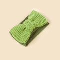 Bright green and olive knitted bow headband with soft textured cable patterns - Green