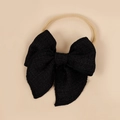Détail d'un bandeau à nœud en tricot gaufré avec bande en nylon souple pour bébés - 10.5*10.5cm / Noir