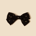 Black corduroy bow hair clip featuring golden glitter polka dots for girls and women - 8*4.5cm / Black