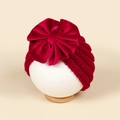 Cappellino neonato rosso in maglia con grande fiocco in velluto per un look festoso - 18*14cm / Rosso Sangue