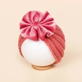 Turbante neonato rosa lavorato a maglia con grande fiocco in velluto su supporto - 18*14cm / Rosso anguria