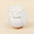 Turbante neonato bianco lavorato a maglia con grande fiocco in velluto e elastico - 18*14cm / Bianco
