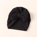 Detailed close-up of a soft black infant turban hat featuring a large decorative bow - 17.5*18cm / Black