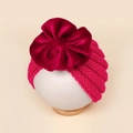 Cappellino neonato lavorato a maglia rosa con grande fiocco di velluto - 18*14cm / Rosso rosa