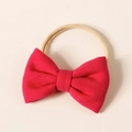 Detail of red faux cashmere bow headband with soft nude nylon elastic band for infants - 8.5*6cm / Red