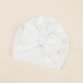 Detailed view of white baby turban hat with a large bow and soft knitted texture - 17.5*18cm / White