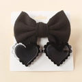 Infant accessory set featuring black corduroy bow headband and heart-shaped sunglasses - Black