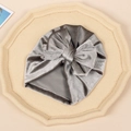 Detailed view of baby turban hat in gray velvet with large bow decoration - Light Gray